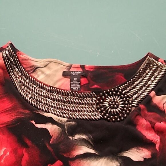 Elegant Alfani 3X Beaded Collar Balloon Floral Women's Long Sleeve Elastic cuff - Picture 3 of 10